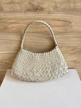 Dragon Diffusion Woven Leather Shoulder Bag Cream Braided Strap Medium